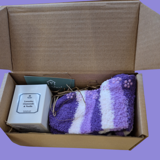 Lavender, Chamomile & Vanilla Hand Crafted Candle & Slipper Socks Gift Box