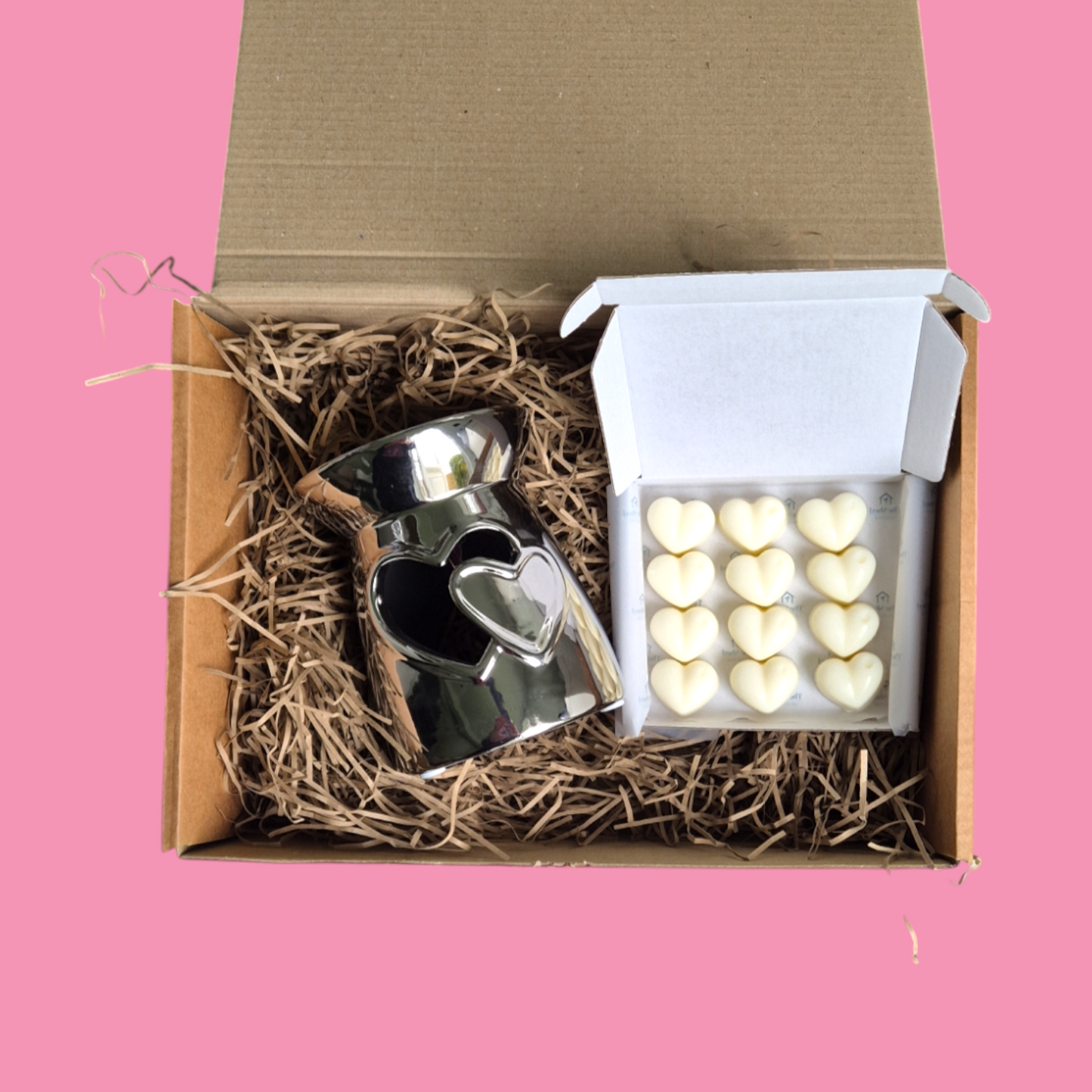 Valentine's Day Hamper - Silver Heart Wax Melt Burner with 70g Box of Melts