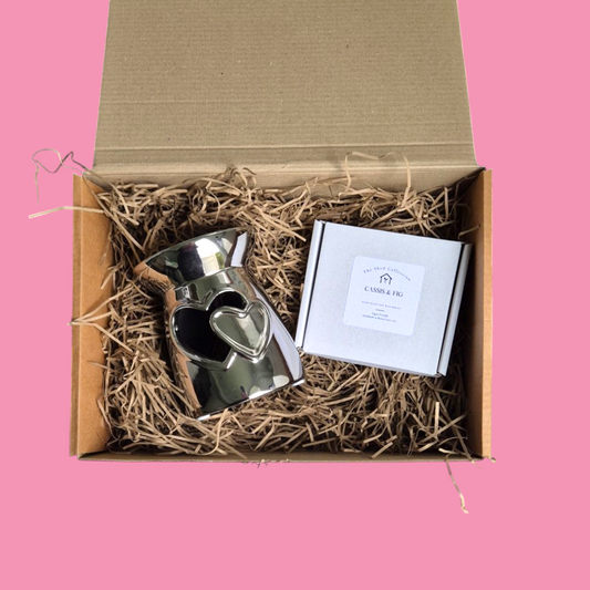 Valentine's Day Hamper - Silver Heart Wax Melt Burner with 70g Box of Melts