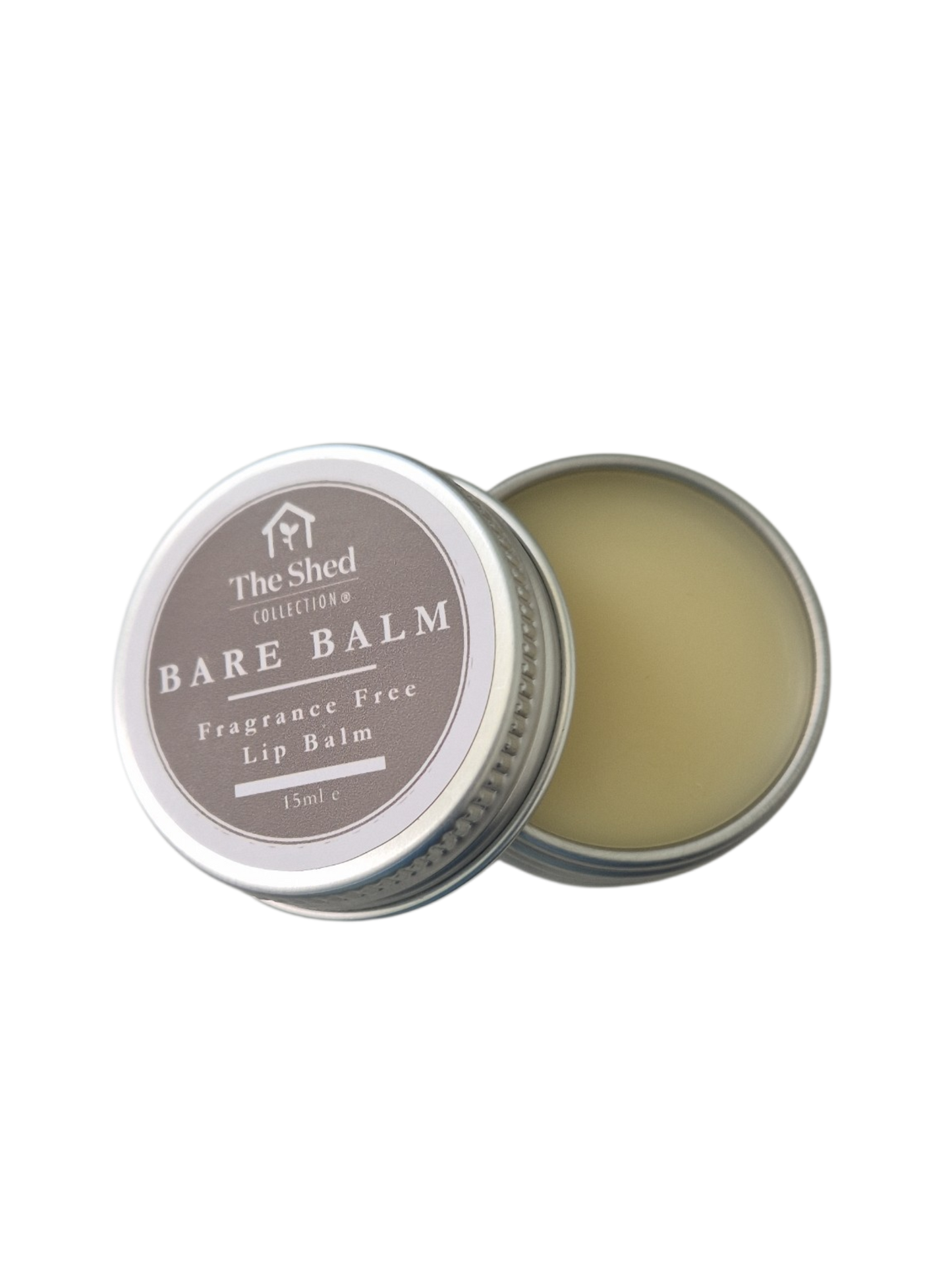 Lip balm container labeled 'Bare Balm' with a white background