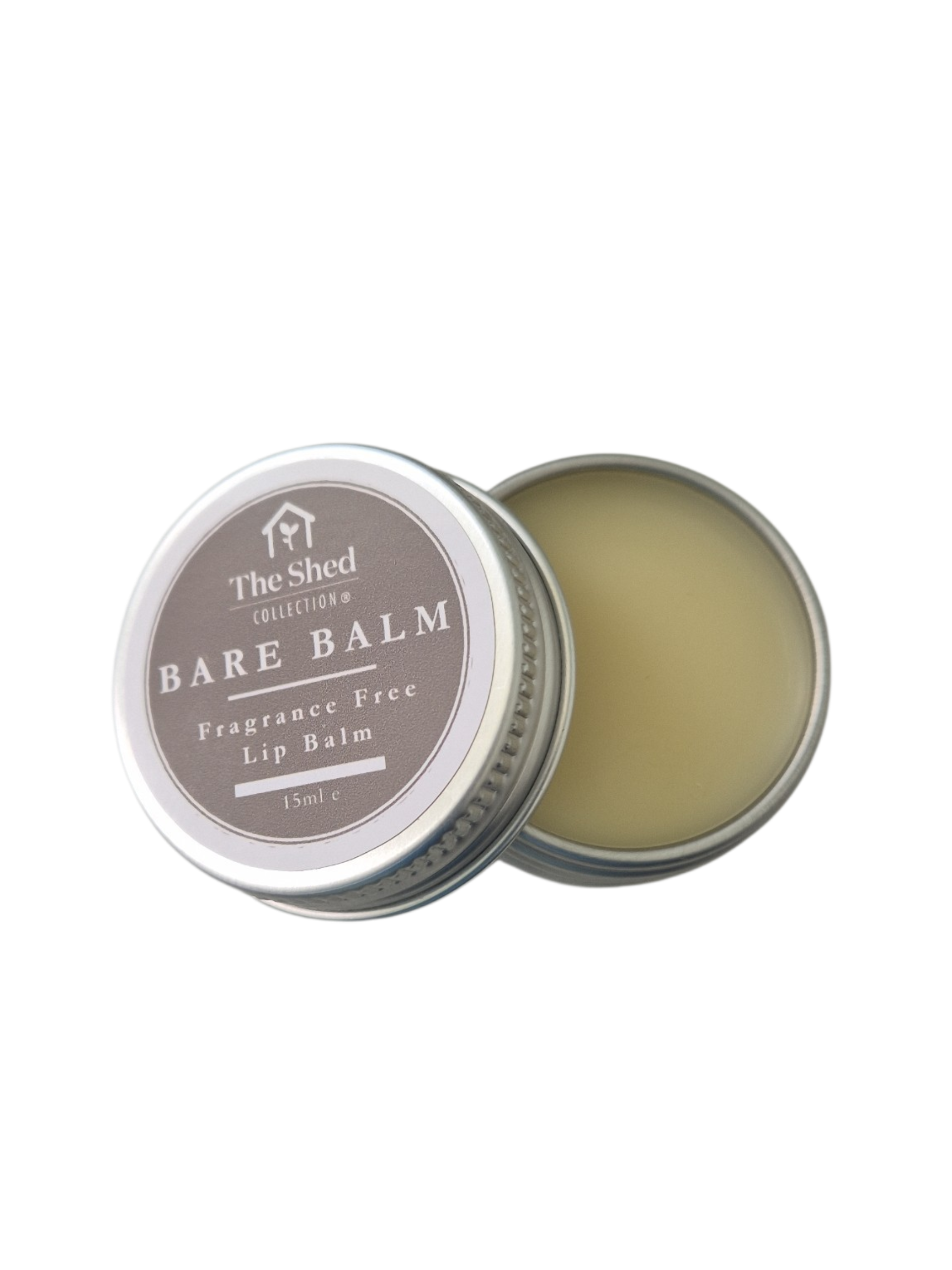 Lip balm container labeled 'Bare Balm' with a white background