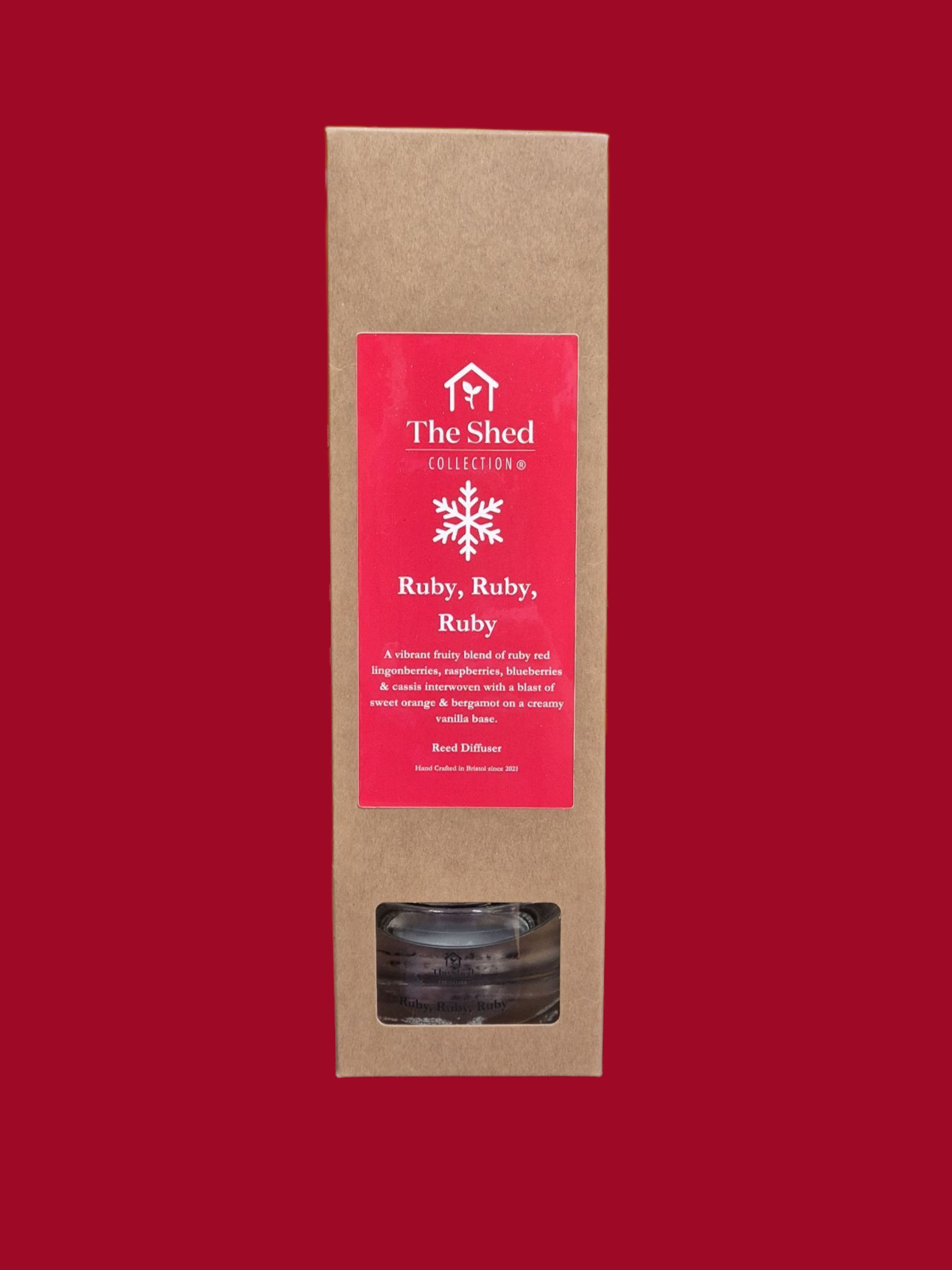 Product packaging with a red label on a red background