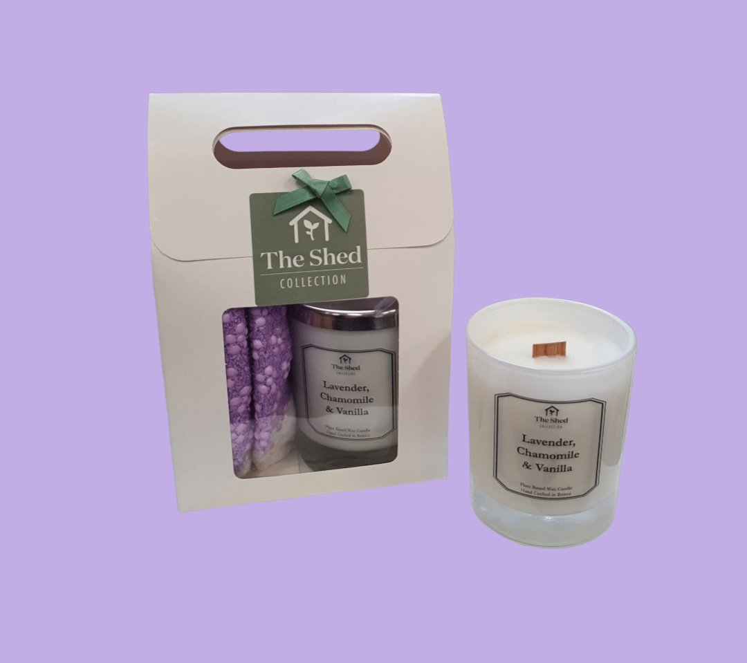 Lavender, Chamomile & Vanilla Hand Crafted Candle & Slipper Socks Gift Box